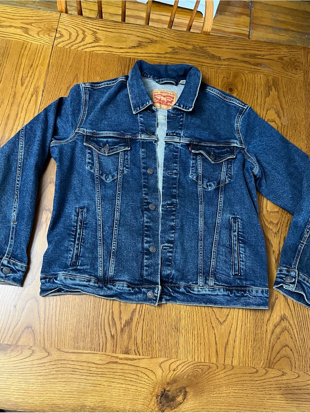 Levi's Blue Denim Jacket with Tan Leather Patch